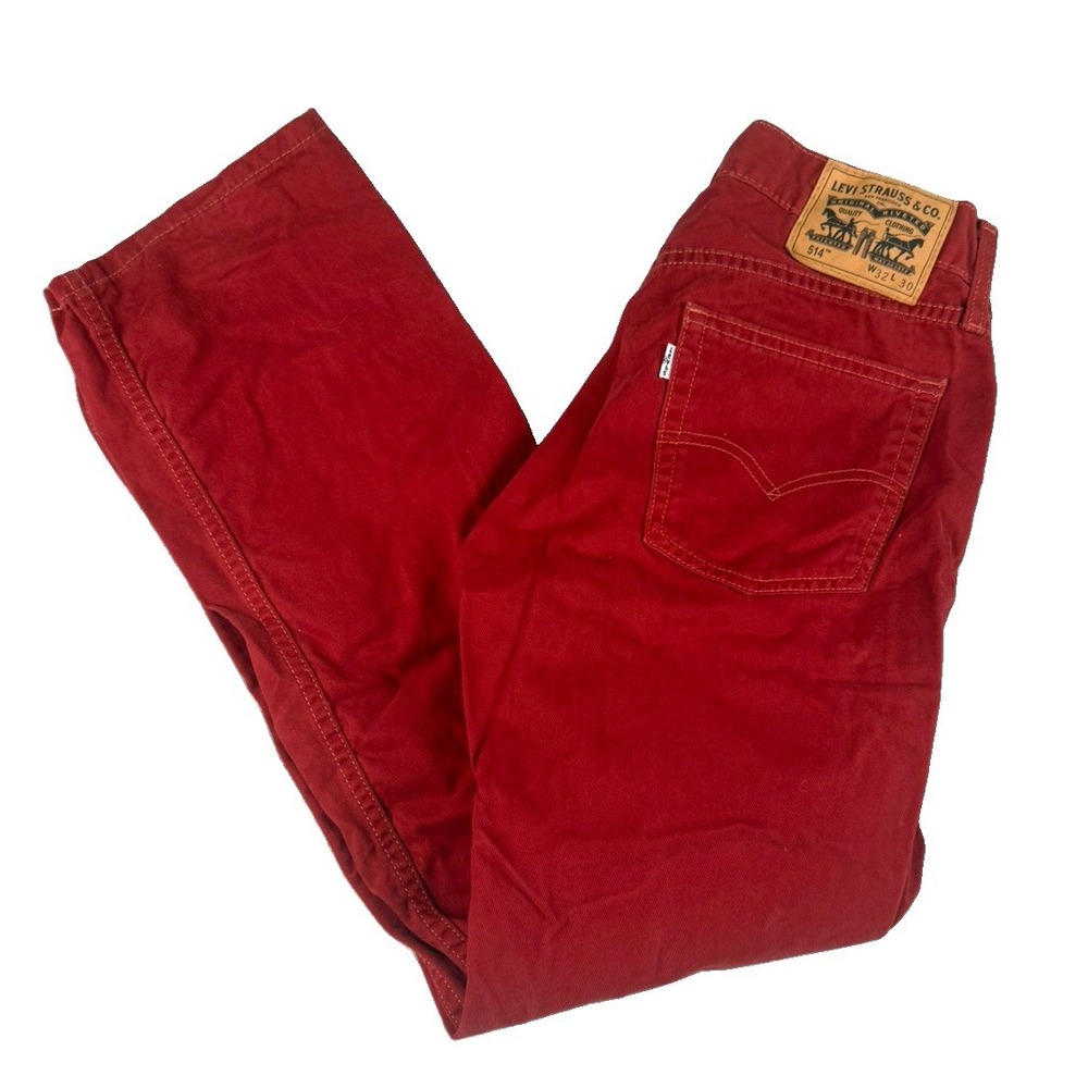 Levis 514 Mens Jeans 32x30 Straight Fit Red Denim Pants 5 Pocket